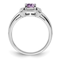 Sterling Silver Rhodium Diam. & Pink Quartz Ring view 2