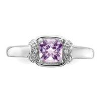 Sterling Silver Rhodium Diam. & Pink Quartz Ring view 5