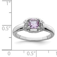 Sterling Silver Rhodium Diam. & Pink Quartz Ring view 4