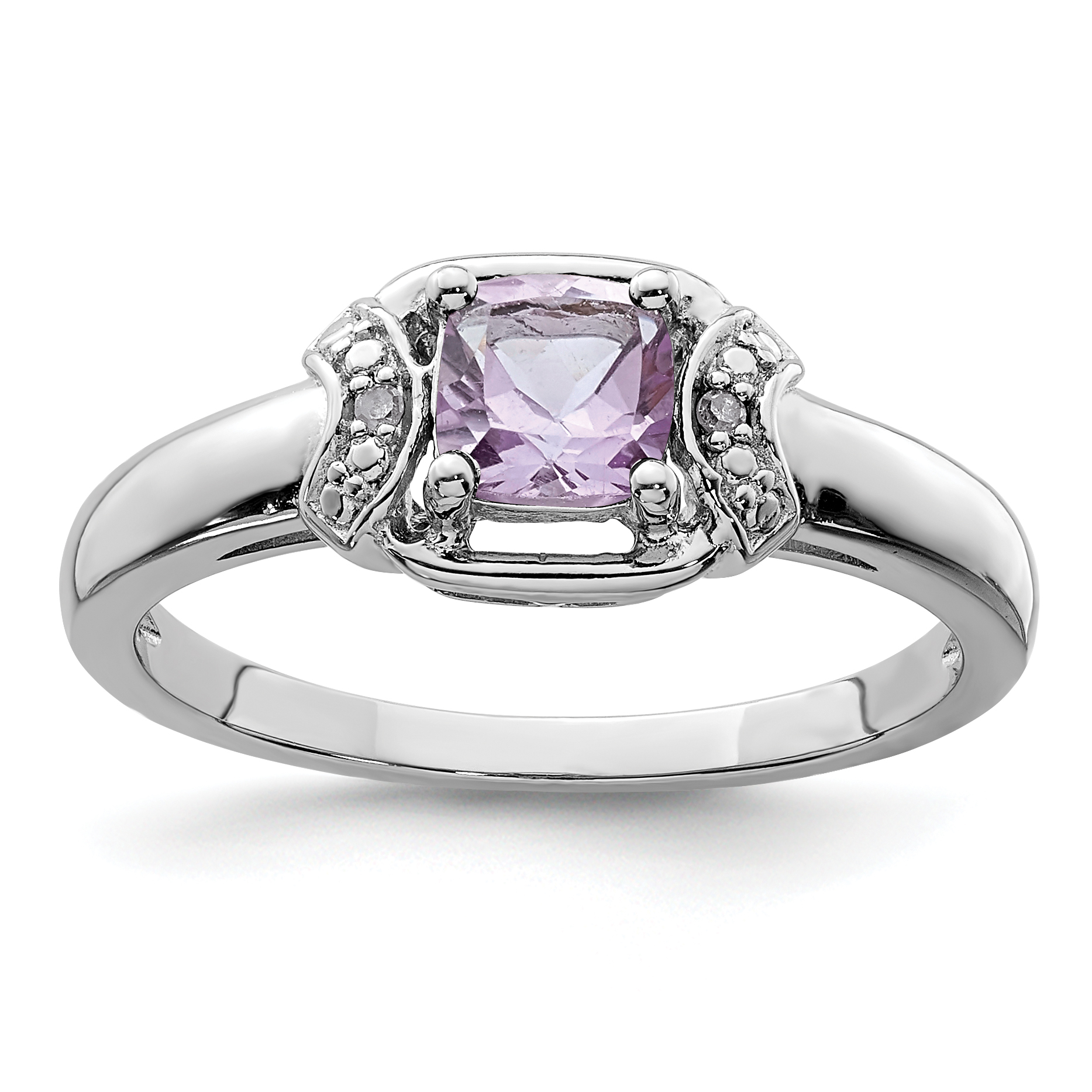 Sterling Silver Rhodium Diam. & Pink Quartz Ring (QR4539PQ-8)