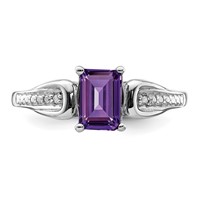 Sterling Silver Rhodium-plated Diamond & Amethyst Ring view 5