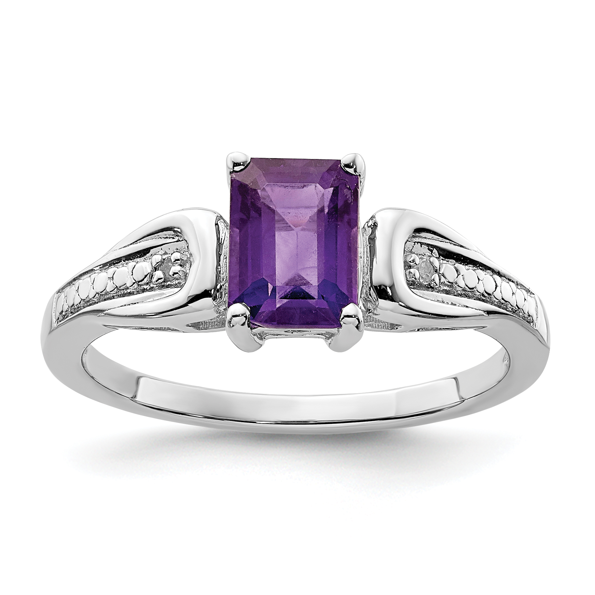 Sterling Silver Rhodium-plated Diamond & Amethyst Ring (QR4540AM-6)