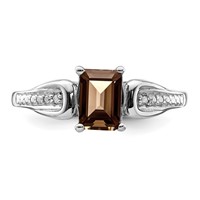 Sterling Silver Rhodium Diam. & Smoky Quartz Ring view 5