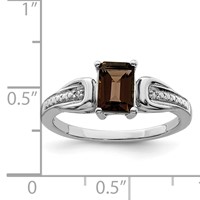 Sterling Silver Rhodium Diam. & Smoky Quartz Ring view 3