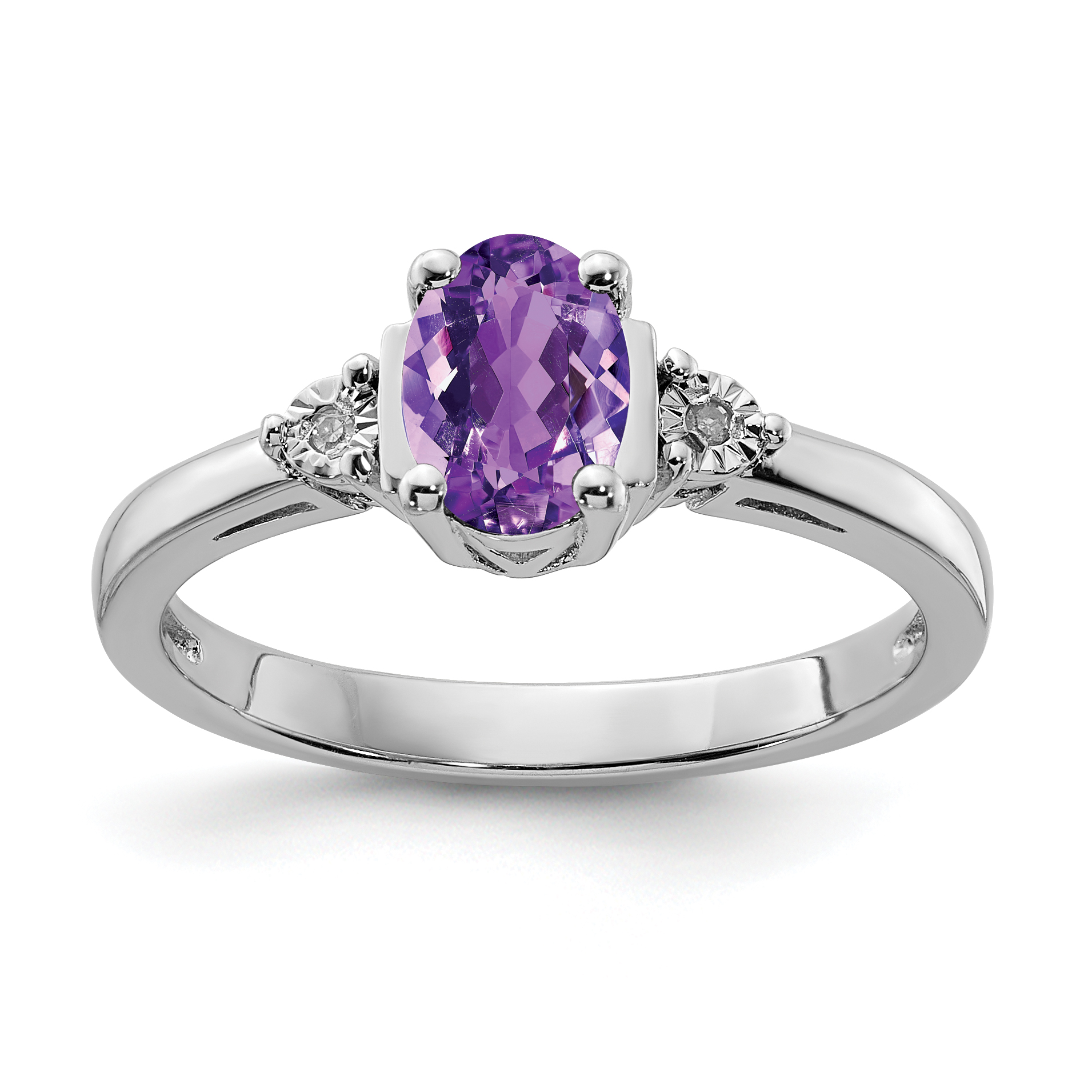 Sterling Silver Rhodium-plated Diamond & Amethyst Ring (QR4541AM-6)