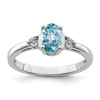 Sterling Silver Rhodium Diam. & Light Blue Topaz Ring view 1