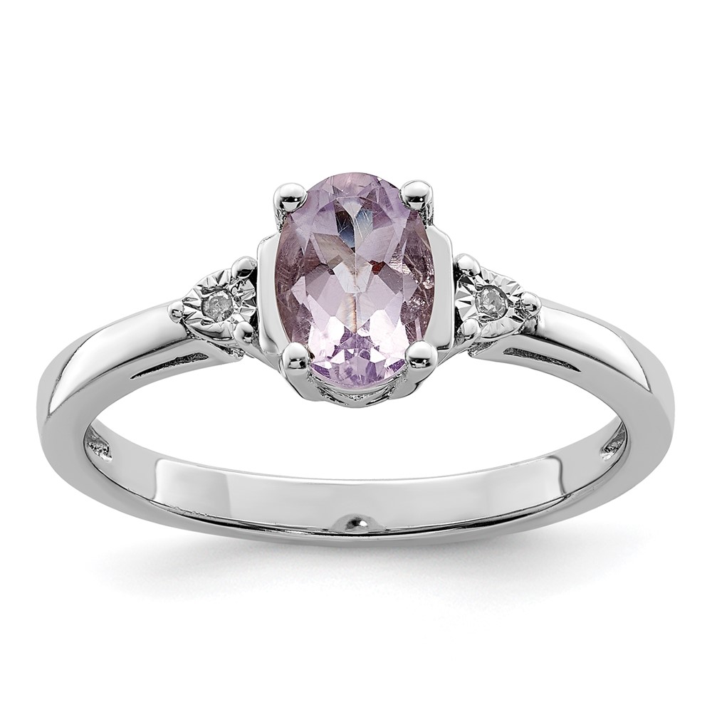 Sterling Silver Rhodium Diam. & Rose De France Ring