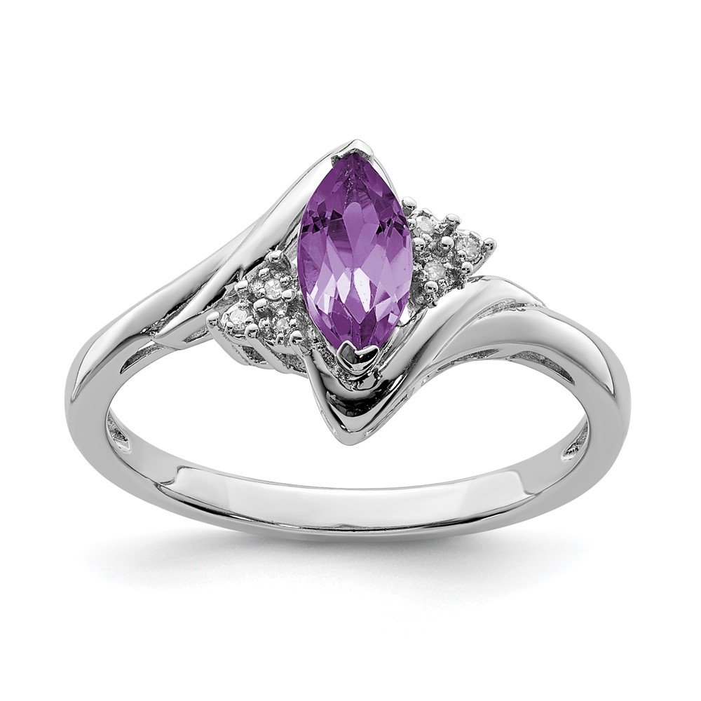 Sterling Silver Rhodium-plated Diamond & Amethyst Ring (QR4542AM-7)