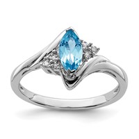 Sterling Silver Rhodium Diam. & Light Blue Topaz Ring view 1