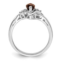 Sterling Silver Rhodium Diam. & Smoky Quartz Ring view 2