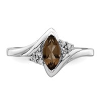 Sterling Silver Rhodium Diam. & Smoky Quartz Ring view 5
