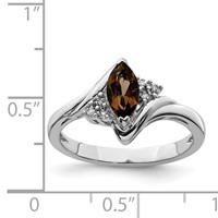 Sterling Silver Rhodium Diam. & Smoky Quartz Ring view 4