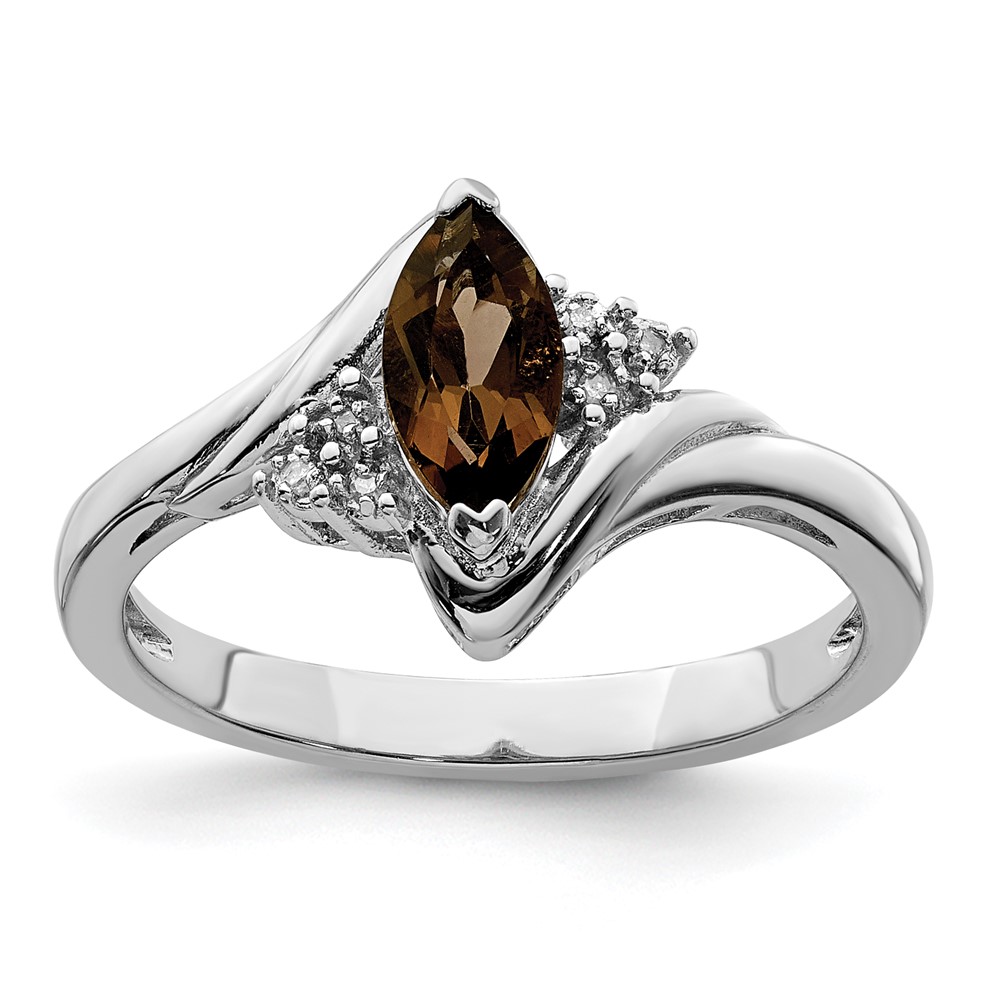 Sterling Silver Rhodium Diam. & Smoky Quartz Ring (QR4542SQ-8)