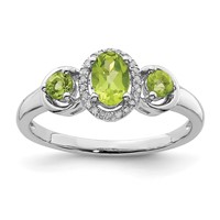 Sterling Silver Rhodium Peridot Diam. Ring view 1