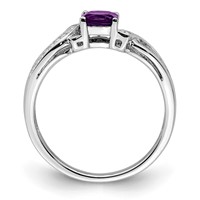 Sterling Silver Rhodium-plated Amethyst Diamond Ring view 2