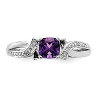 Sterling Silver Rhodium-plated Amethyst Diamond Ring view 4