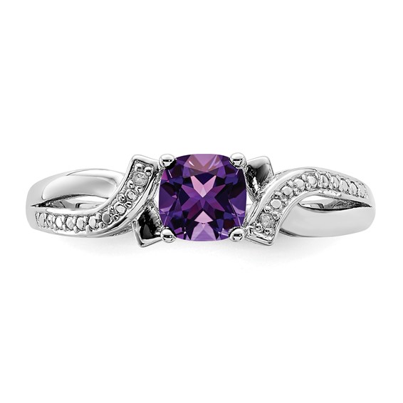 Sterling Silver Rhodium-plated Gemstone Diamond Ring