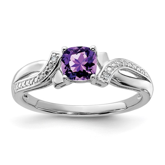 Sterling Silver Rhodium-plated Gemstone Diamond Ring