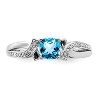 Sterling Silver Rhodium Light Swiss Blue Topaz & Diam. Ring view 4