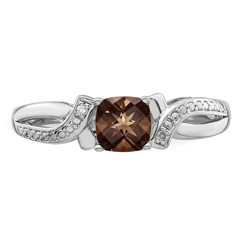 Sterling Silver Rhodium Smoky Quartz Diam. Ring (QR4553SQ-8)