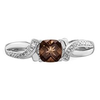 Sterling Silver Rhodium Smoky Quartz Diam. Ring view 4
