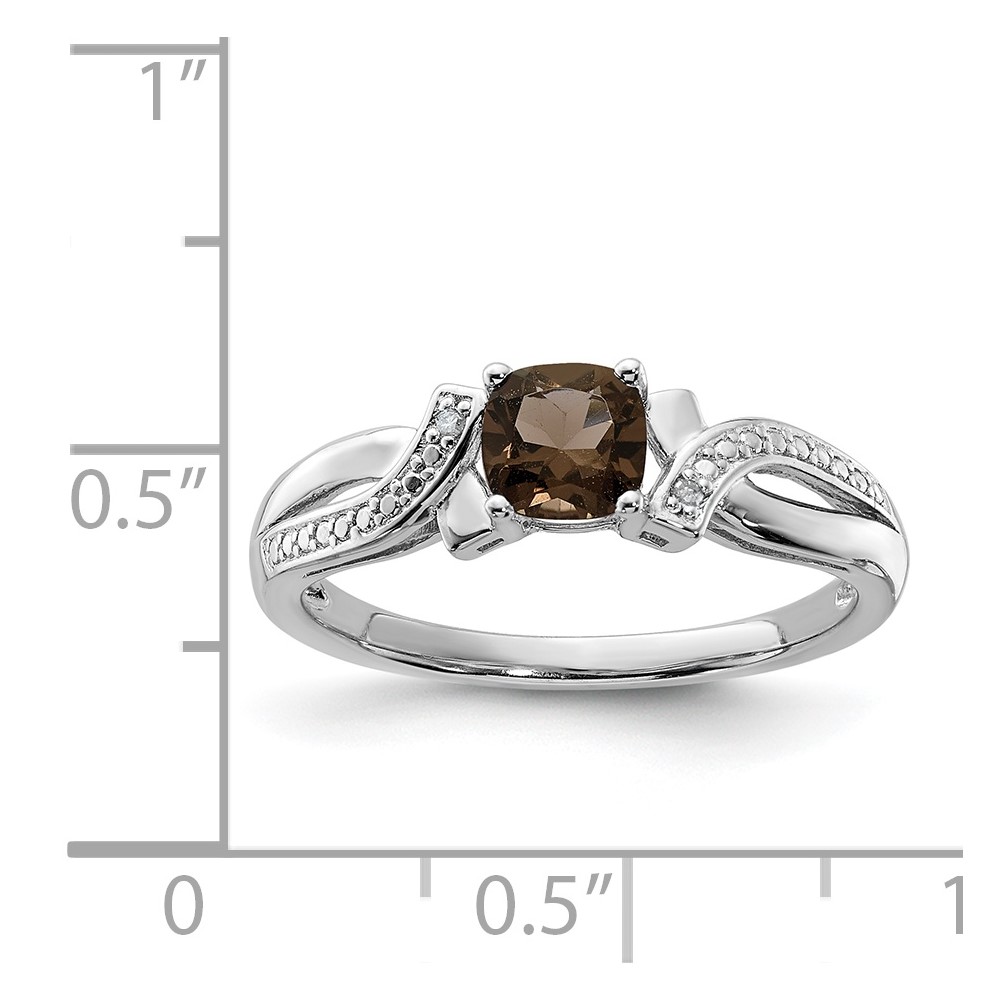 Sterling Silver Rhodium Smoky Quartz Diam. Ring (QR4553SQ-8)