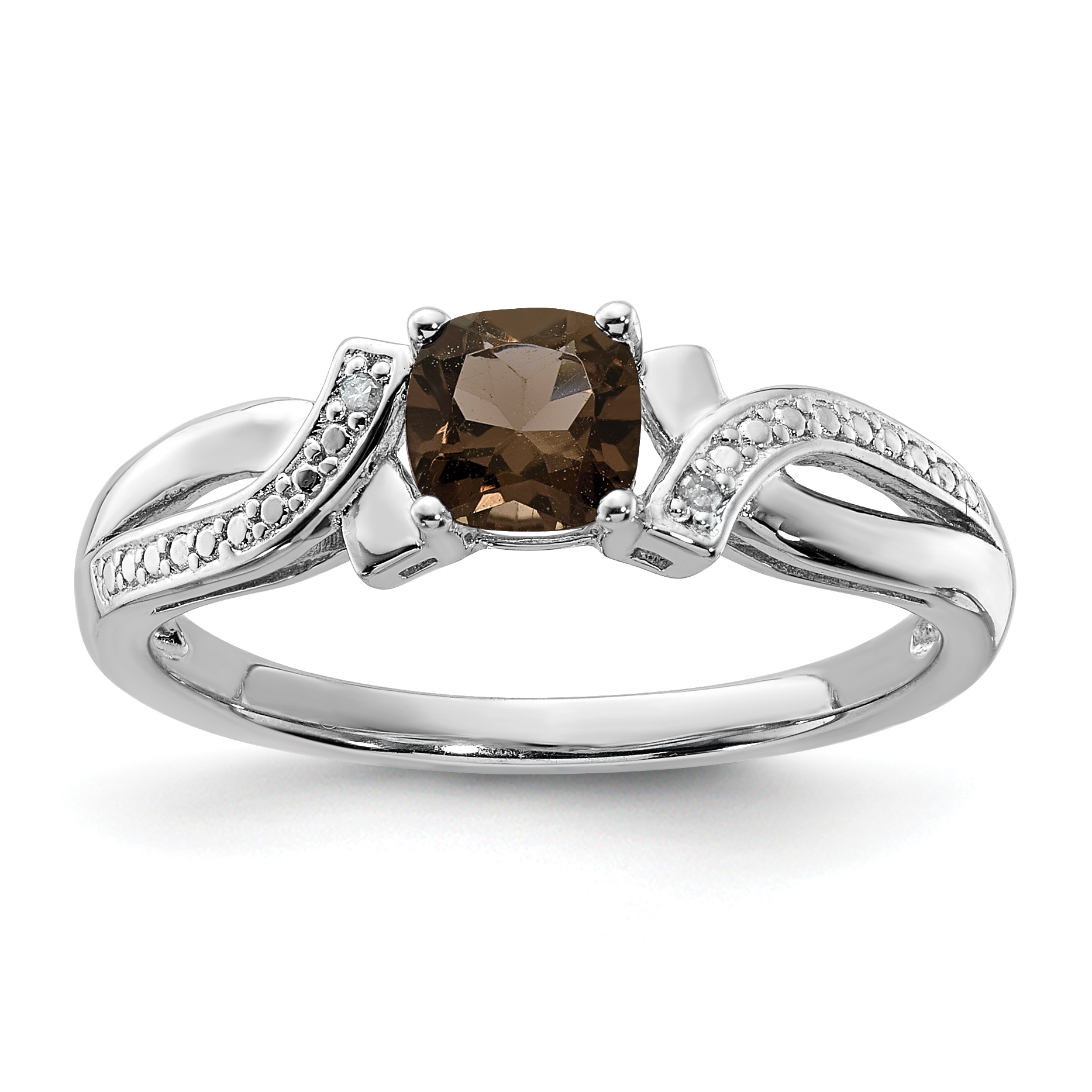 Sterling Silver Rhodium Smoky Quartz Diam. Ring (QR4553SQ-8)