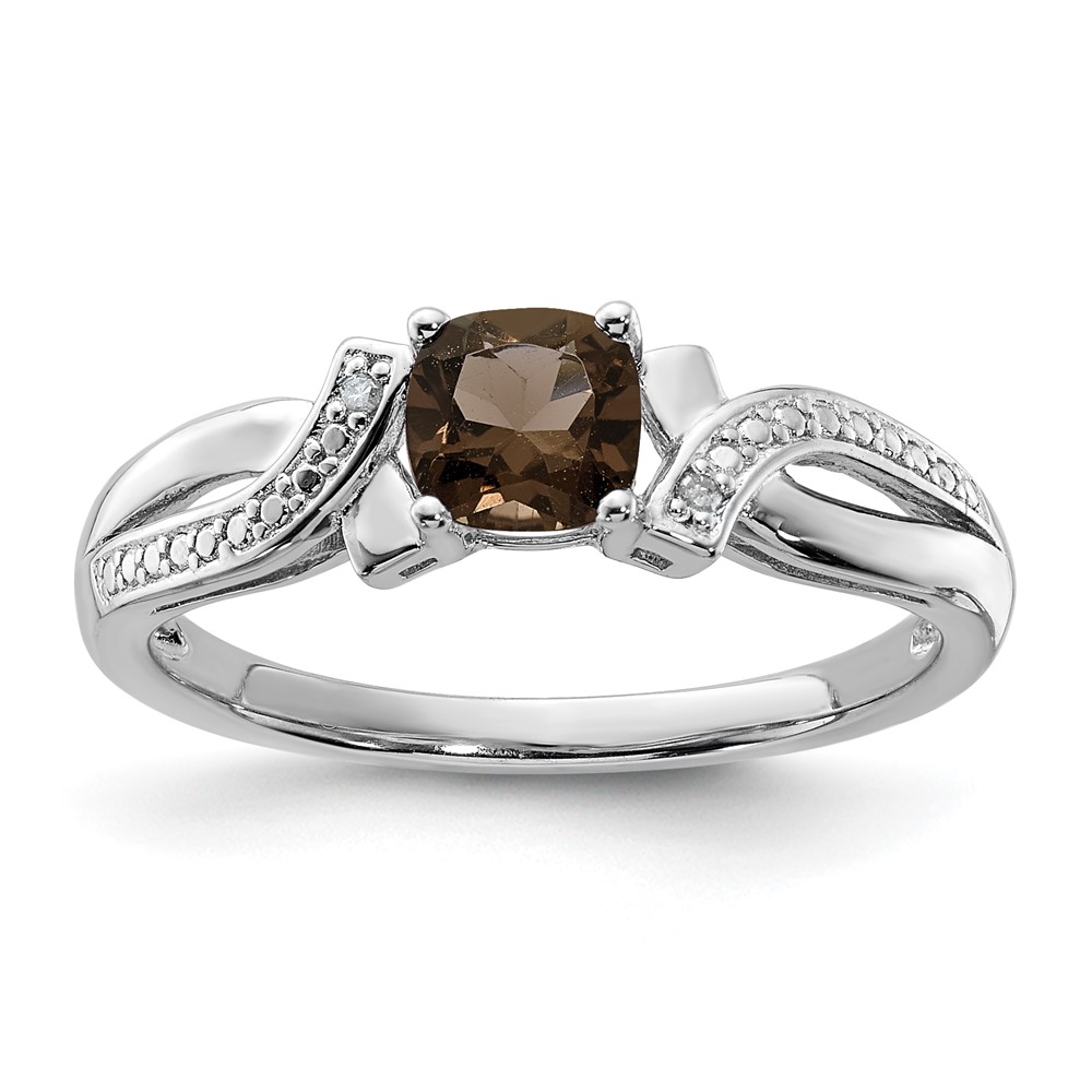 Sterling Silver Rhodium Smoky Quartz Diam. Ring (QR4553SQ-8)