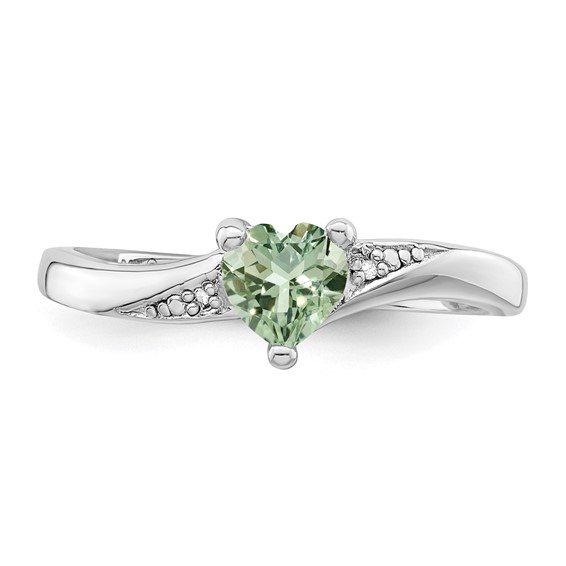 Sterling Silver Rhodium Gemstone and Diamond Ring                            