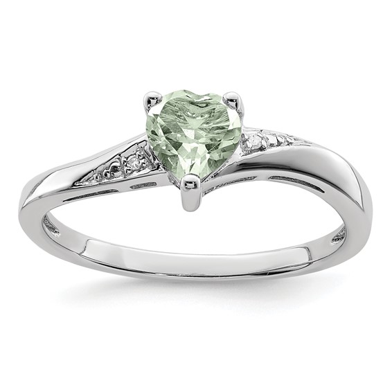 Sterling Silver Rhodium Gemstone and Diamond Ring                            