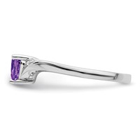 Sterling Silver Rhodium-plated Amethyst Diamond Ring view 4