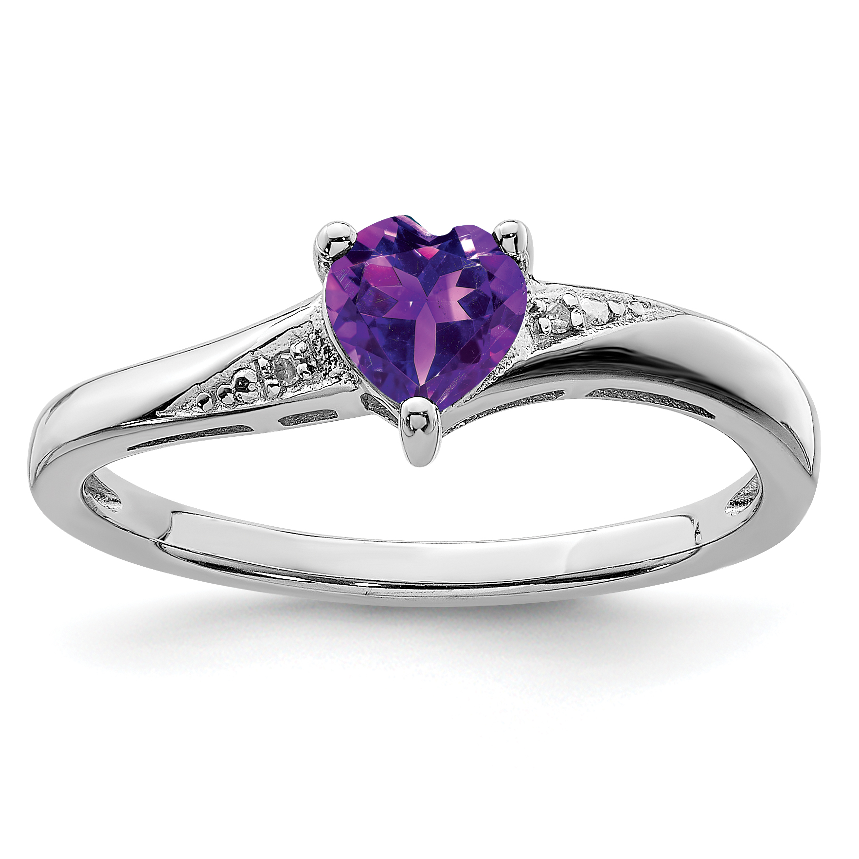 Sterling Silver Rhodium-plated Amethyst Diamond Ring (QR4555AM-7)
