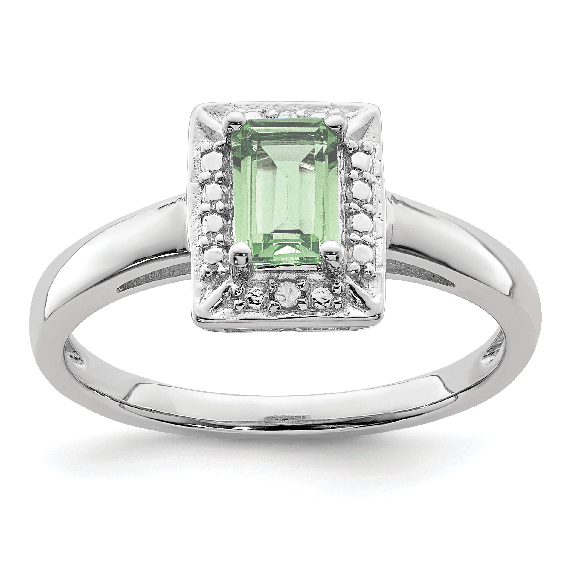 Sterling Silver Rhodium Green Quartz Diam. Ring (QR4557AG-9)