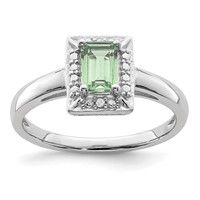 Sterling Silver Rhodium Green Quartz Diam. Ring view 1