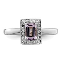 Sterling Silver Rhodium Pink Quartz Diam. Ring view 5