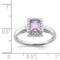 Sterling Silver Rhodium Pink Quartz Diam. Ring view 3