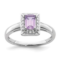 Sterling Silver Rhodium Pink Quartz Diam. Ring view 1