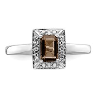 Sterling Silver Rhodium Smoky Quartz Diam. Ring view 5