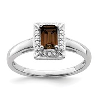 Sterling Silver Rhodium Smoky Quartz Diam. Ring view 1