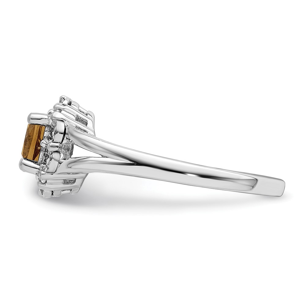 Sterling Silver Rhodium Whiskey Quartz Diam. Ring (QR4560WQ-9)