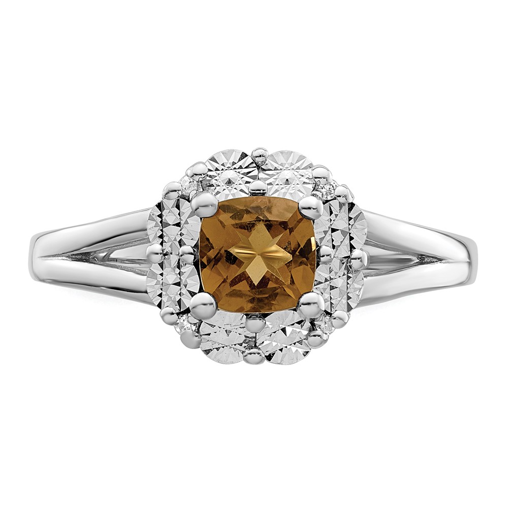 Sterling Silver Rhodium Whiskey Quartz Diam. Ring (QR4560WQ-9)