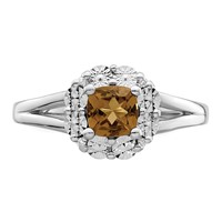 Sterling Silver Rhodium Whiskey Quartz Diam. Ring view 5