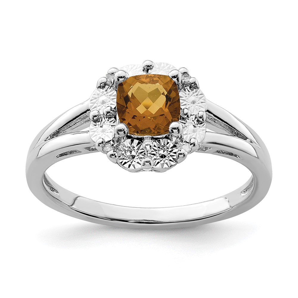 Sterling Silver Rhodium Whiskey Quartz Diam. Ring (QR4560WQ-6)