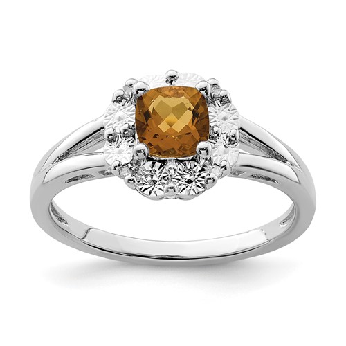 Sterling Silver Rhodium Whiskey Quartz Diam. Ring