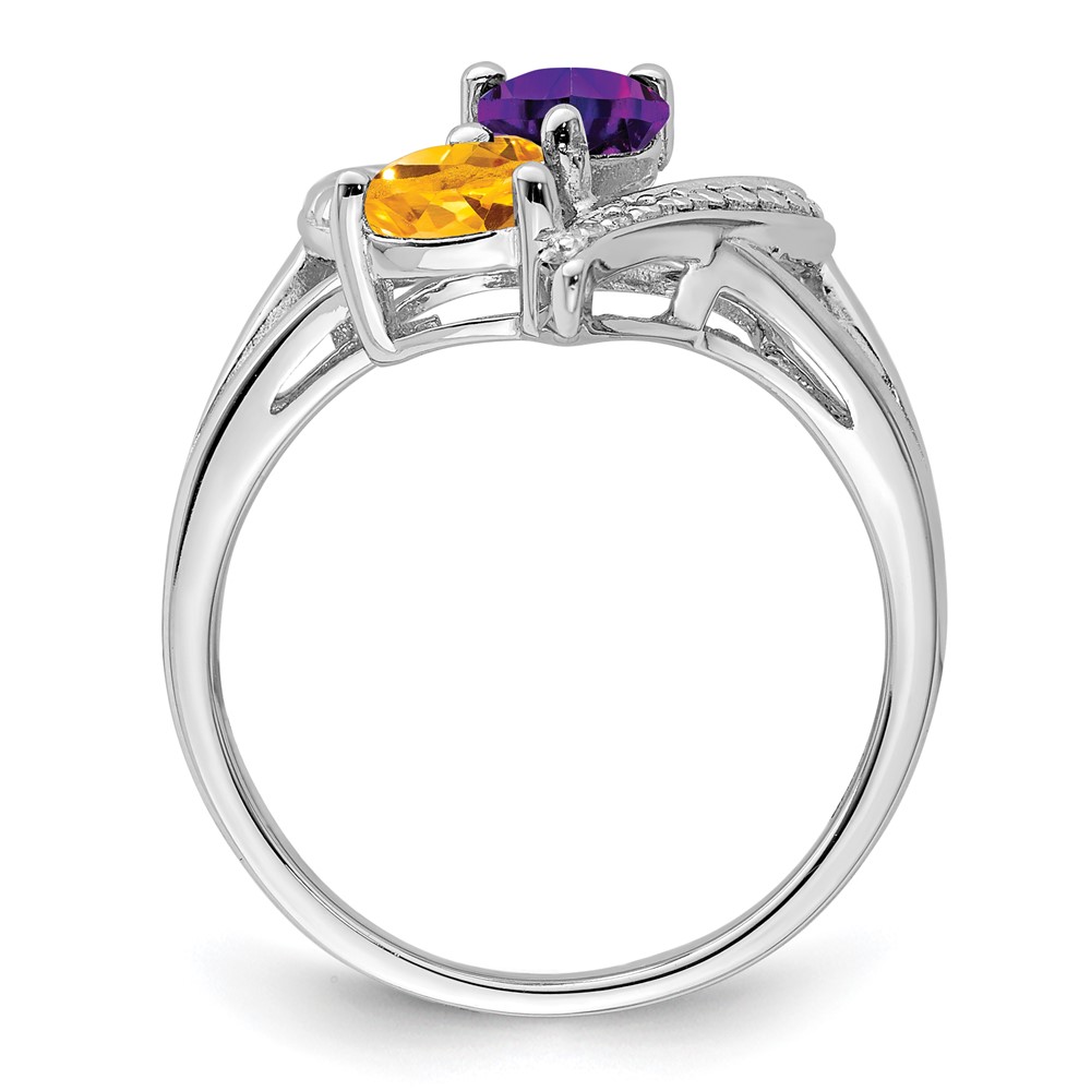 Sterling Silver Rhodium Amethyst & Citrine Diam. Ring (QR4568CI-9)