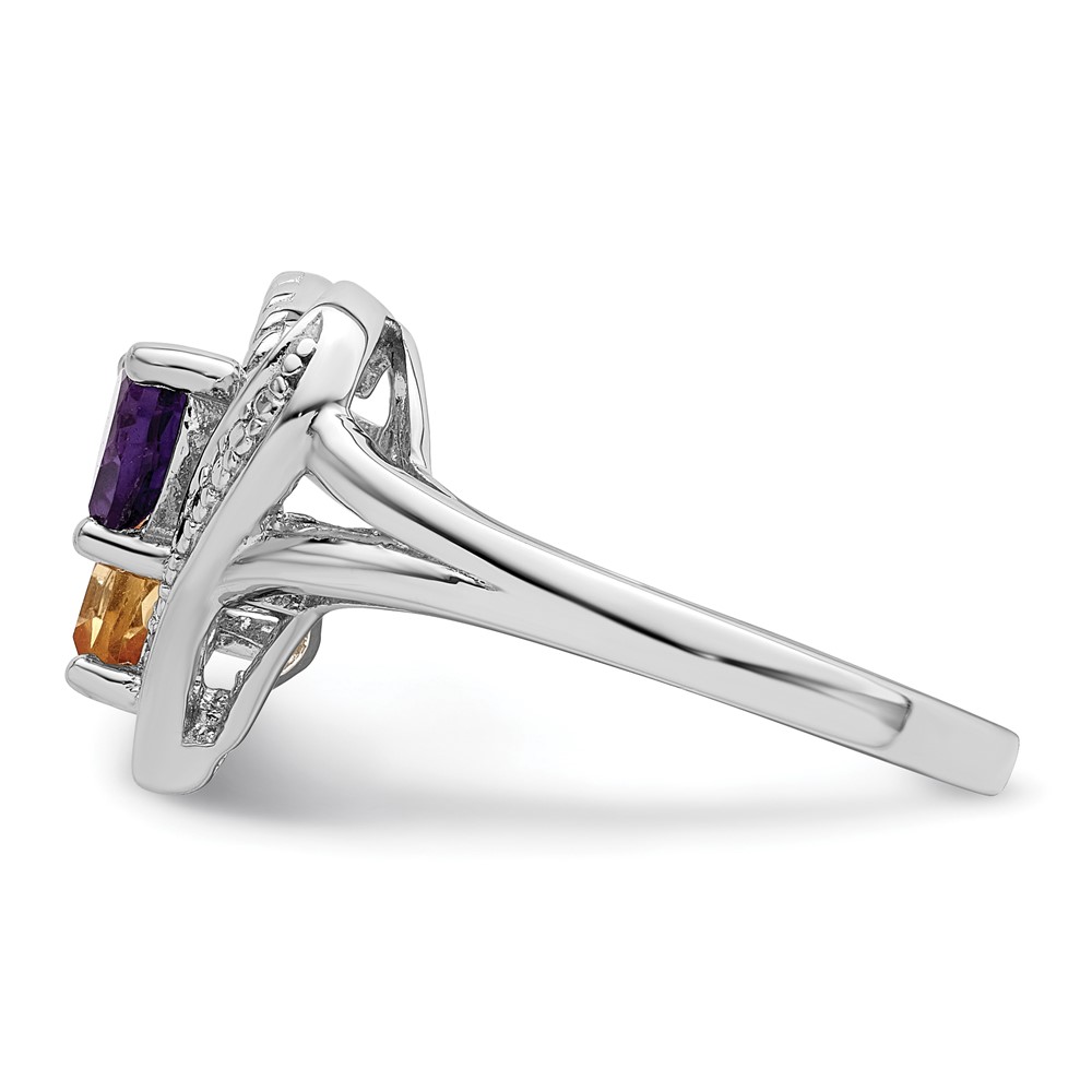 Sterling Silver Rhodium Amethyst & Citrine Diam. Ring (QR4568CI-9)