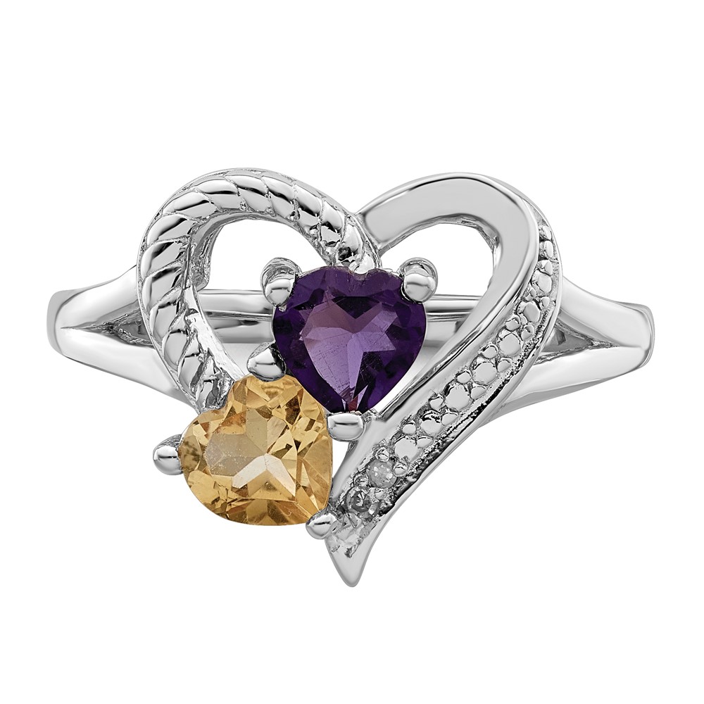 Sterling Silver Rhodium Amethyst & Citrine Diam. Ring (QR4568CI-9)
