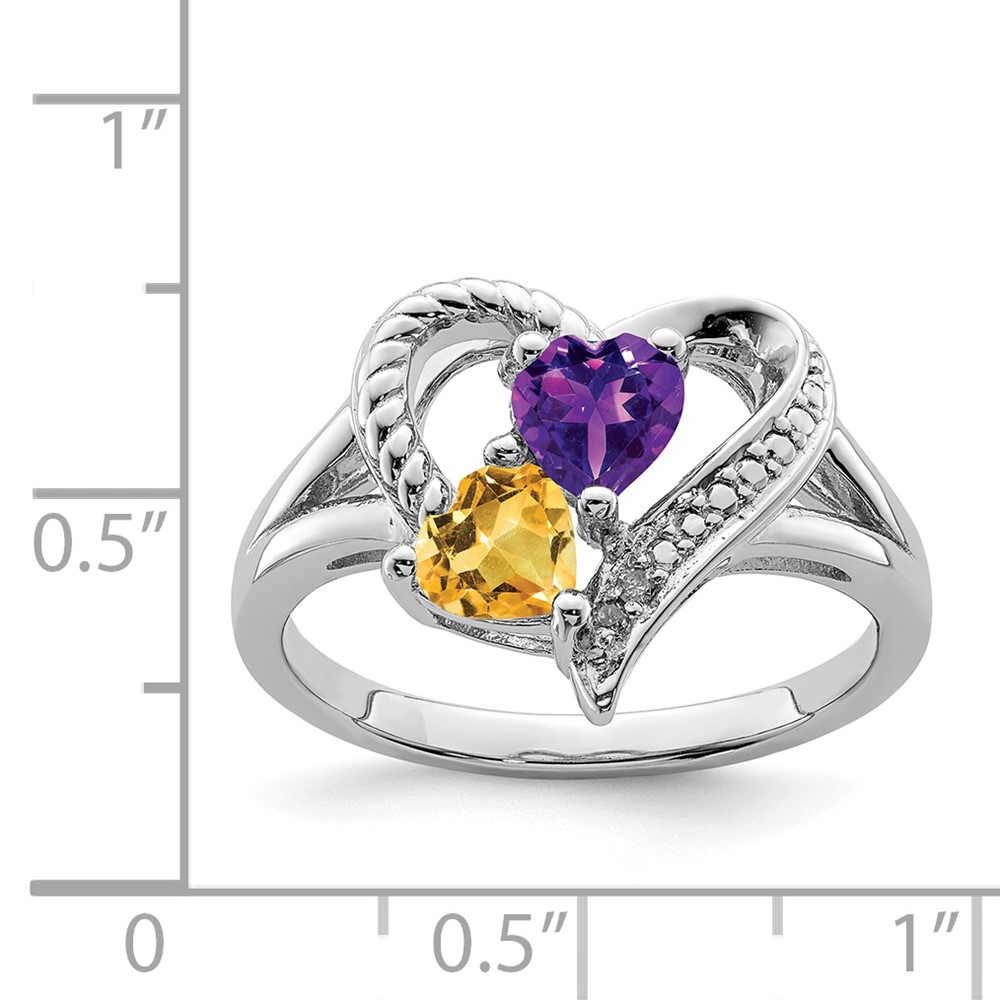 Sterling Silver Rhodium Amethyst & Citrine Diam. Ring (QR4568CI-9)