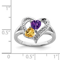 Sterling Silver Rhodium Amethyst & Citrine Diam. Ring view 3