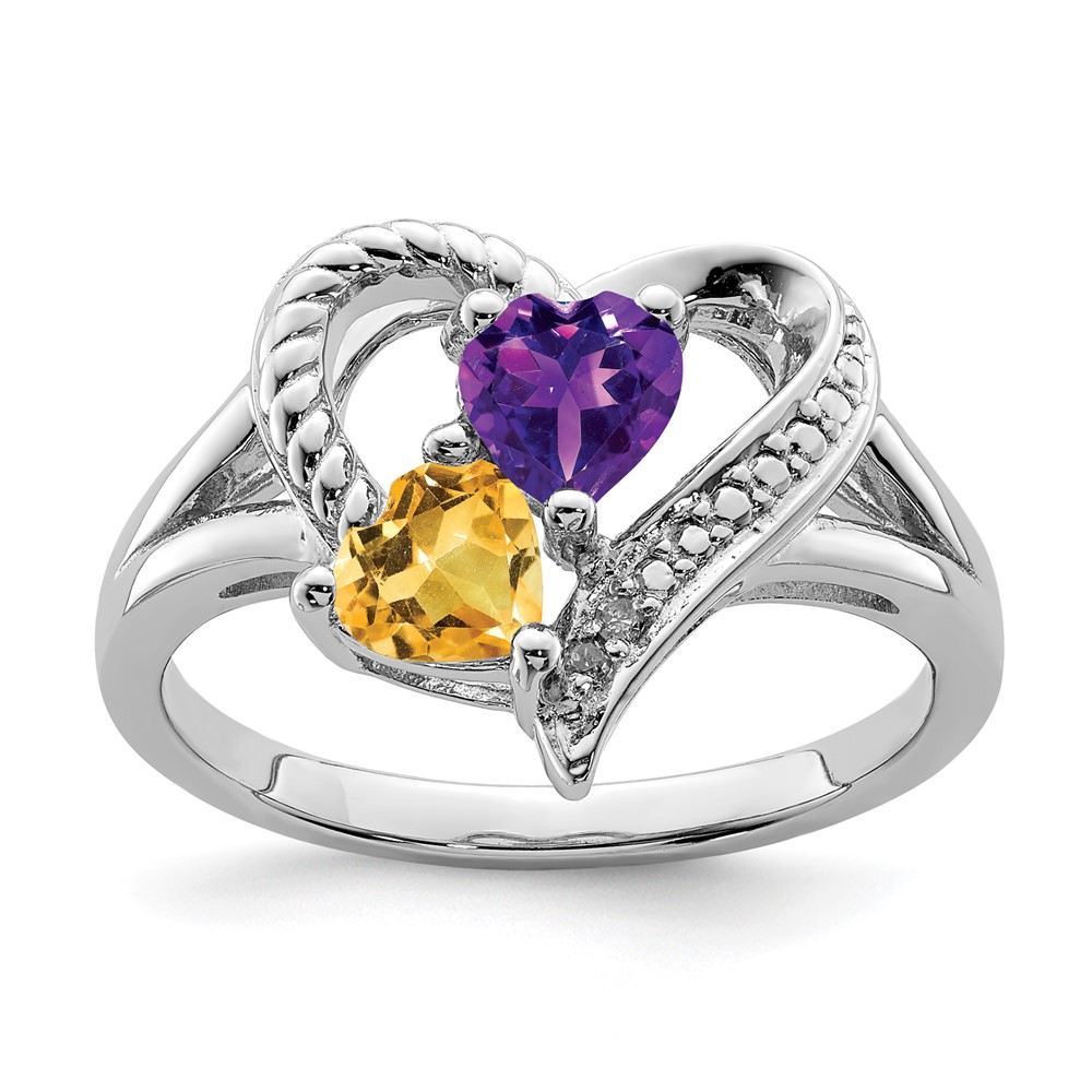 Sterling Silver Rhodium Amethyst & Citrine Diam. Ring (QR4568CI-9)